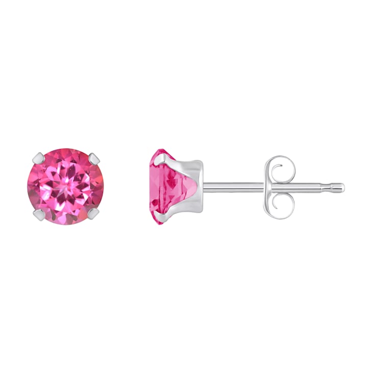 5mm Round Pink Topaz Rhodium Over 10k White Gold Stud Earrings