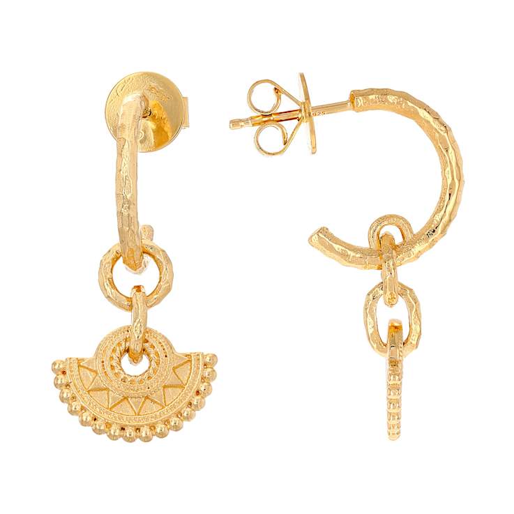 Mandala-Inspired J-Hoop Earrings In 18K Gold Over Sterling Silver