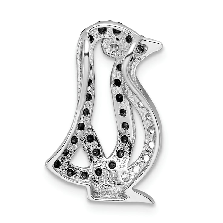Rhodium Over Sterling Silver Black and White Cubic Zirconia Penguin
Chain Slide