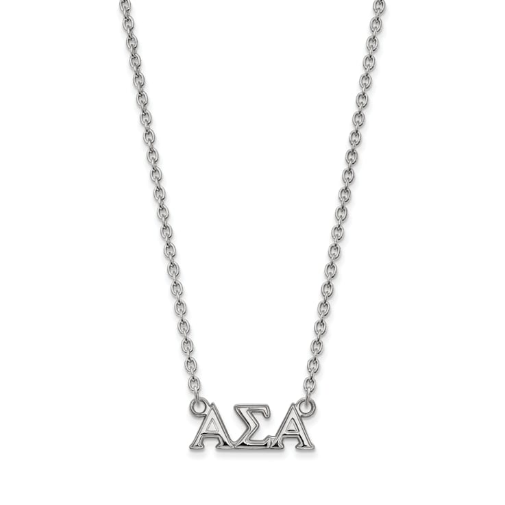 Rhodium Over Sterling Silver LogoArt Alpha Sigma Alpha Medium Pendant Necklace