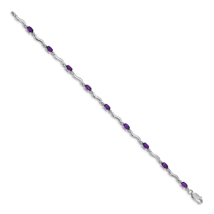 Rhodium Over 14k White Gold Diamond and Amethyst Bracelet