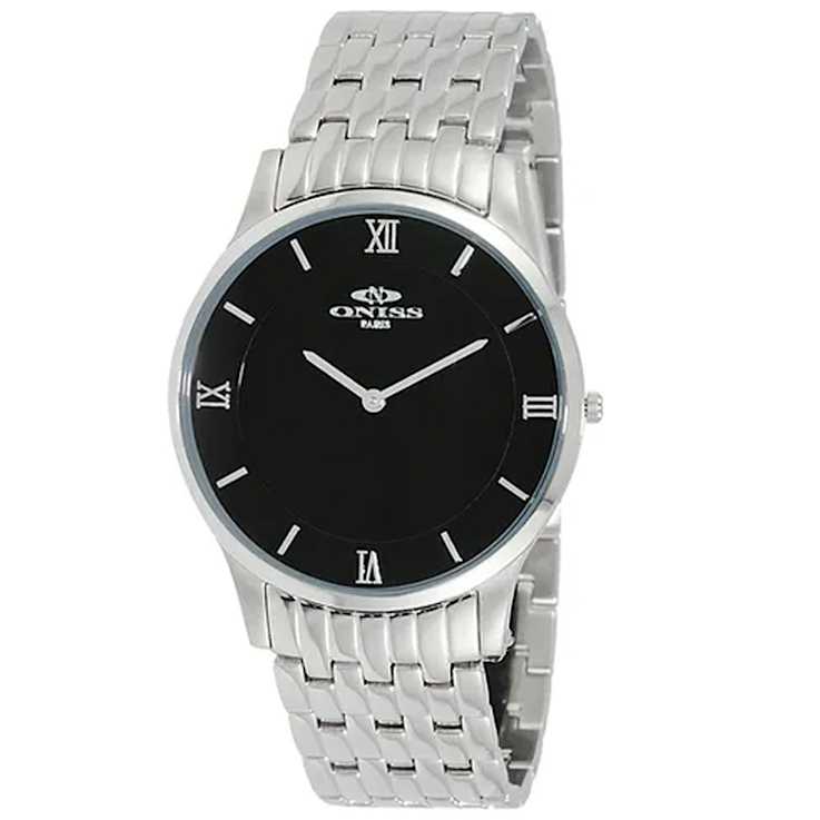 Oniss Men's Rustic Black Dial, Stainless Steel Bracelet Watch