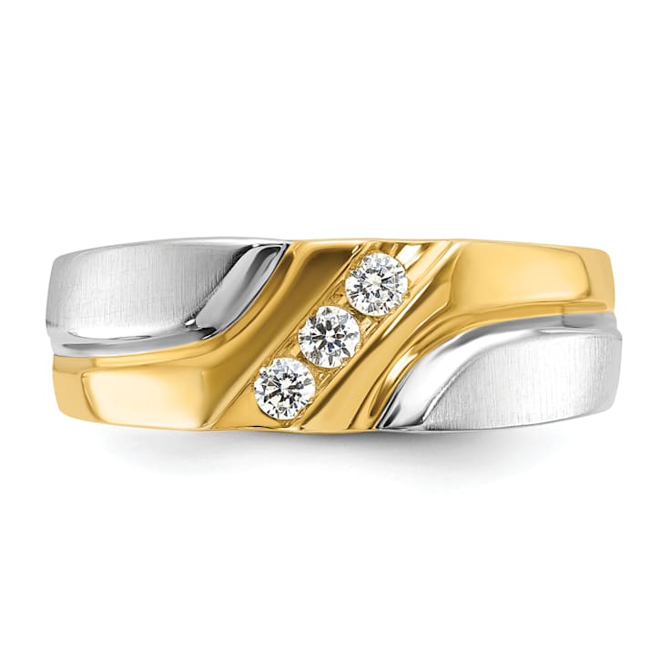 10K Two-tone Yellow and White Gold Men's Polished and Satin Grooved
3-Stone A Diamond Ring 0.15ctw