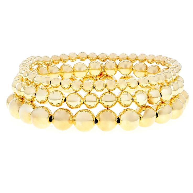 Beaded Stretch Bracelet Set Of 3 In 18K Gold Over Bronze