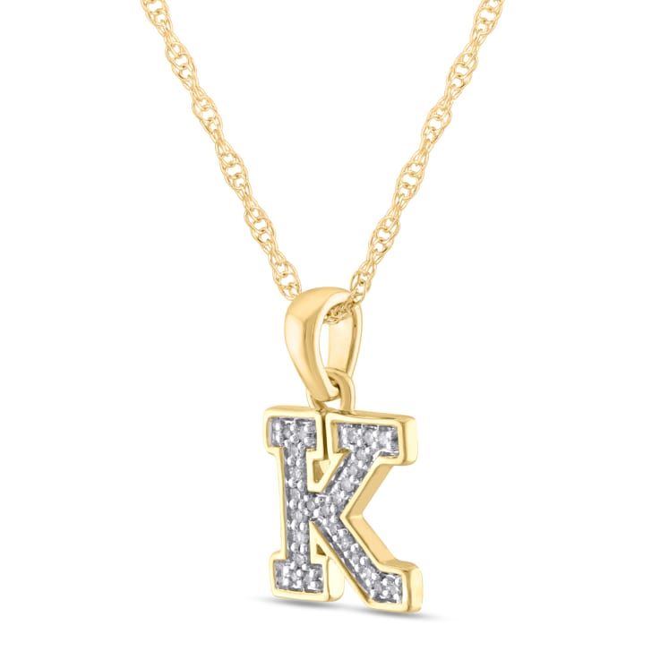 White Diamond Accent 10k Yellow Gold K Initial Pendant With 18” Rope Chain