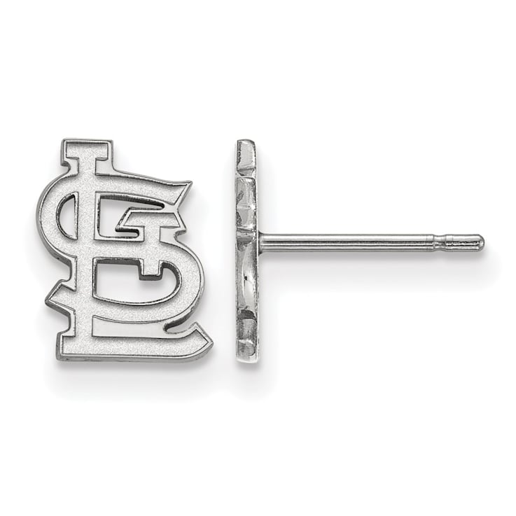 Rhodium Over Sterling Silver MLB LogoArt St. Louis Cardinals Post Earrings
