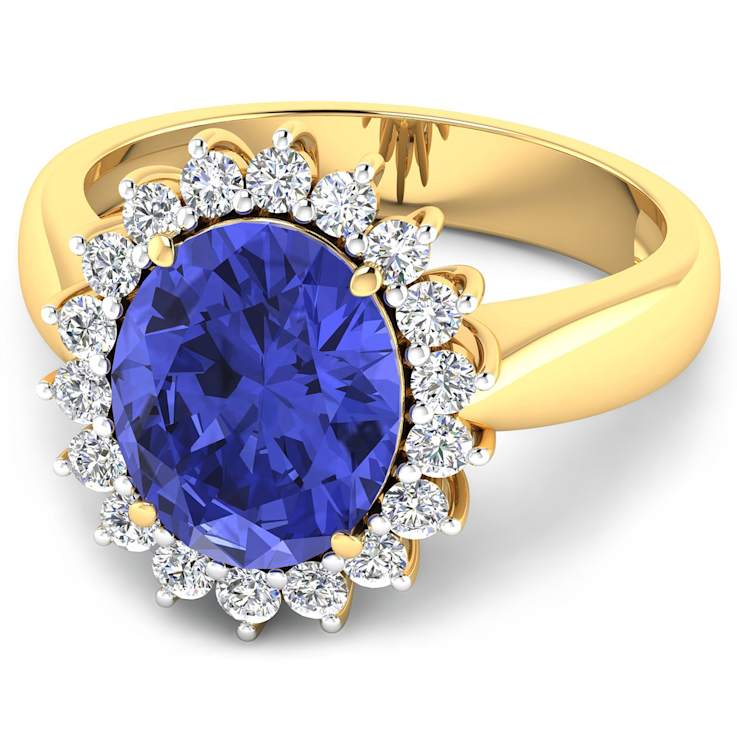 3.97ctw Violet Tanzanite and Diamond 14K Yellow Gold Halo Ring