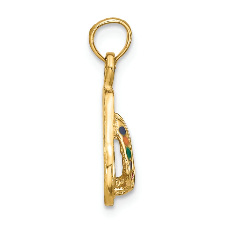 14k Yellow Gold 3D with Multi-Color Enamel Double Flip-Flop Charm