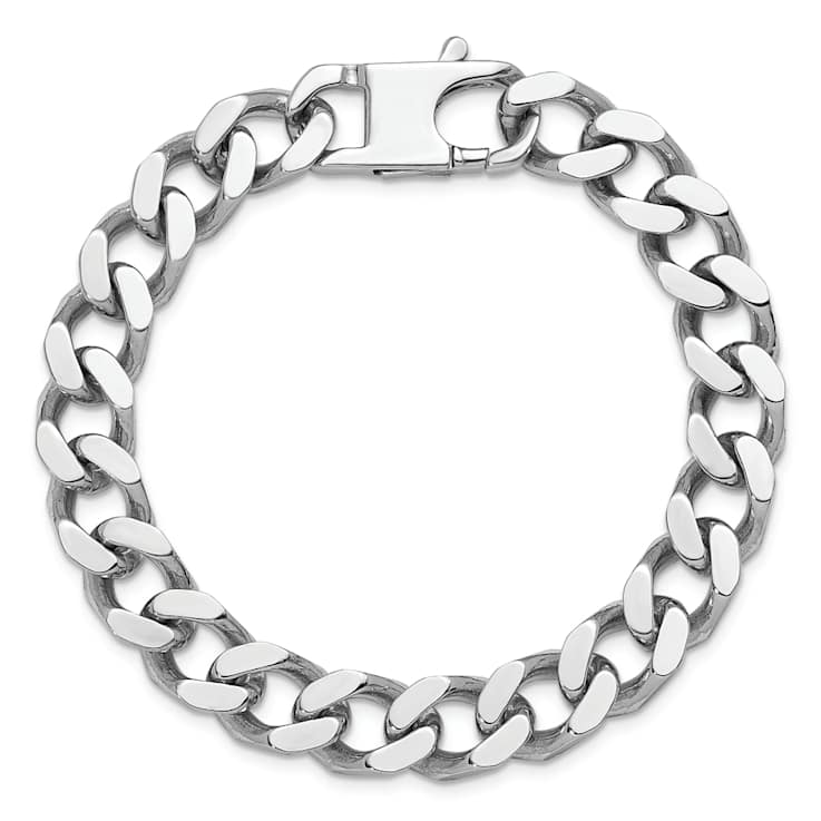 Rhodium Over Sterling Silver Polished 10.0mm Curb 8 Inch Chain Bracelet