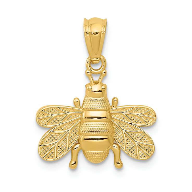 14k Yellow Gold Polished and Textured Bee Pendant