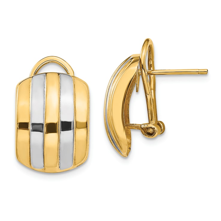 14k Yellow Gold and Rhodium Over 14k Yellow Gold Ribbed Stud Earrings