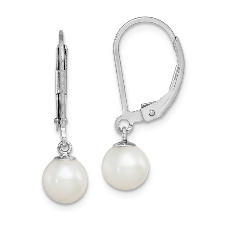 Rhodium Over Sterling Silver 6-7mm Freshwater Cultured Pearl Leverback
Dangle Earrings