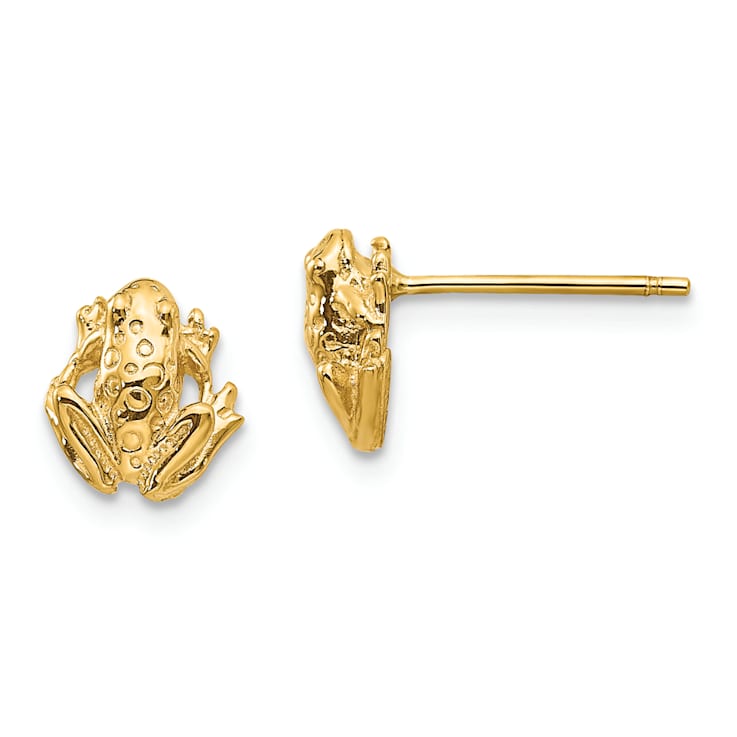 14k Yellow Gold Textured Mini Frog Stud Earrings