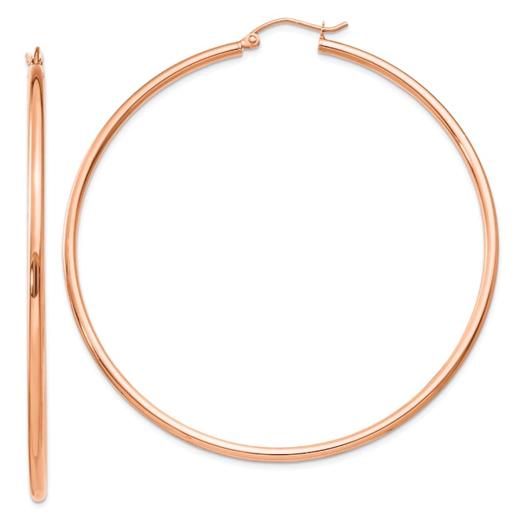 14k Rose Gold 2 7/16" Polished Tube Hoop Earrings