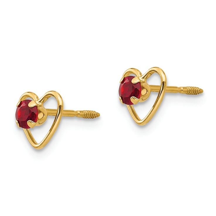 14K Yellow Gold 3mm Genuine Garnet Birthstone Heart Earrings