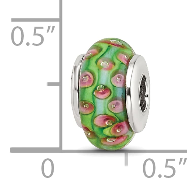 Sterling Silver Green Blue Hand-blown Glass Bead