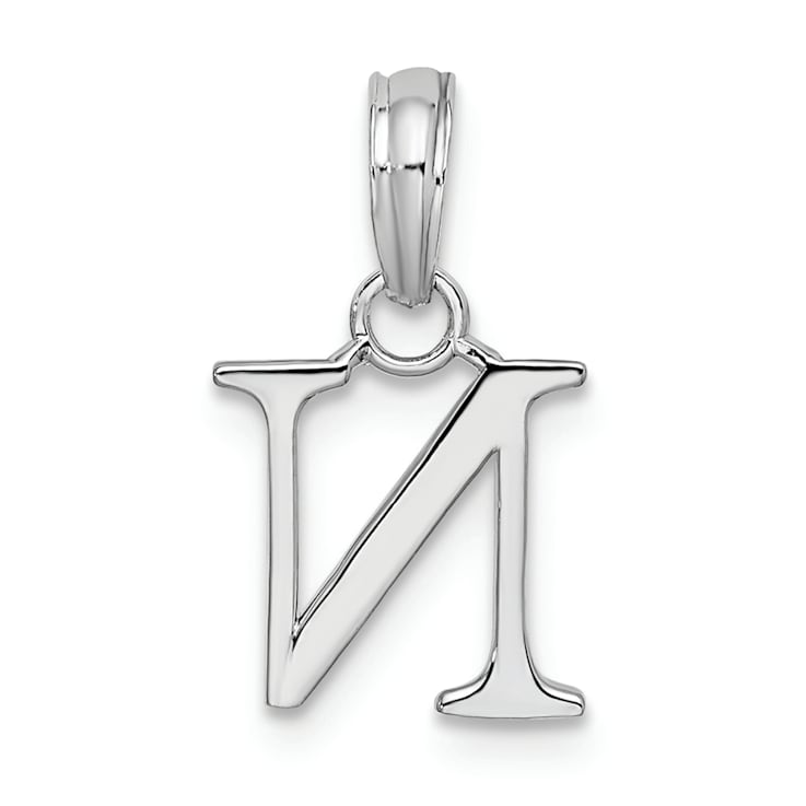 Sterling Silver Polished Block Initial -N- Pendant