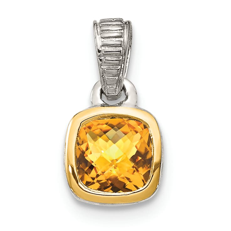 Rhodium Over Sterling Silver with 14k Accent Citrine Pendant