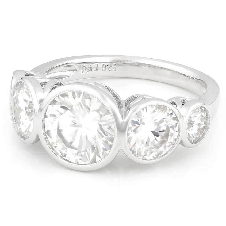 Wide Moissanite Band Ring In Platinum-Enhanced Sterling Silver