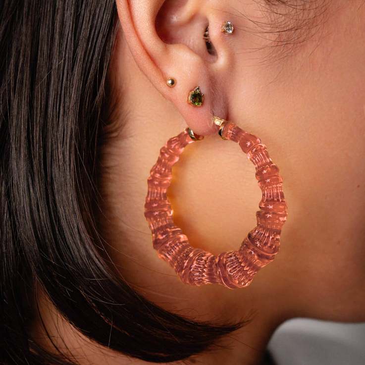 14K Yellow Gold Over Sterling Silver Bamboo Acrylic Hoops in Rum and Coke