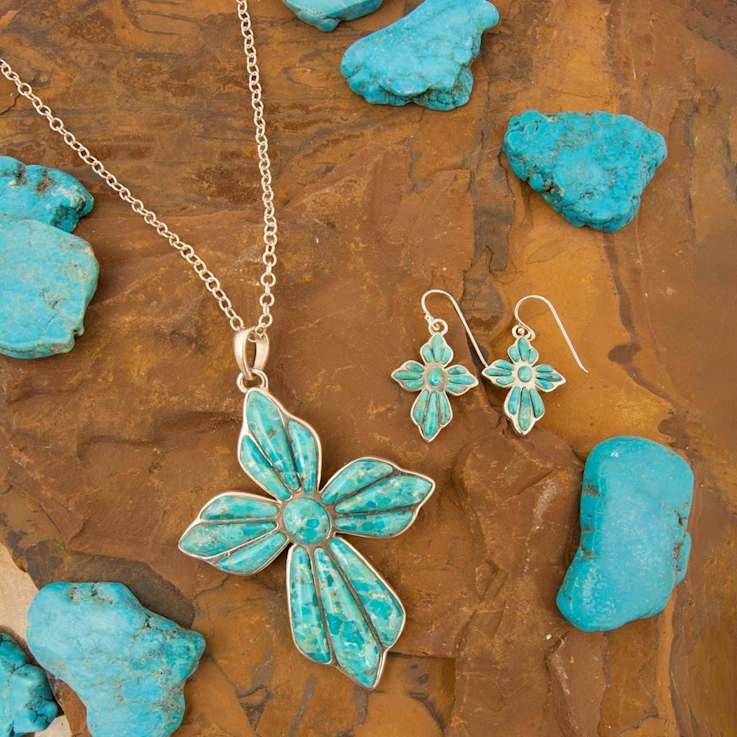 Barse Jewelry Blue Composite Turquoise Cross Sterling Silver Dangle Earrings