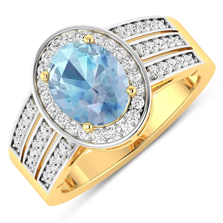1.72ctw Blue Aquamarine and Diamond 14K Yellow Gold Halo Ring
