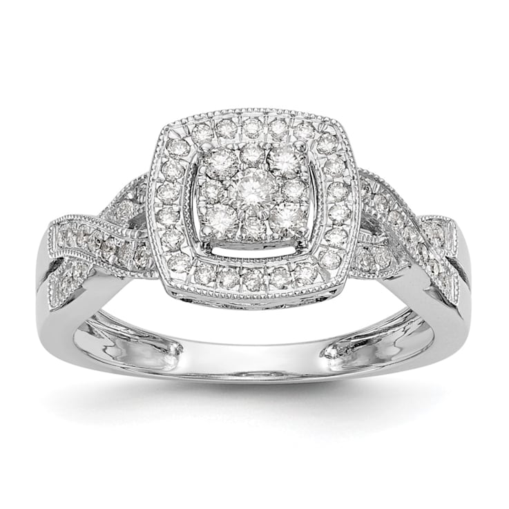 Rhodium Over 14K White Gold Lab Grown Diamond Cluster Engagement Ring 0.39ctw