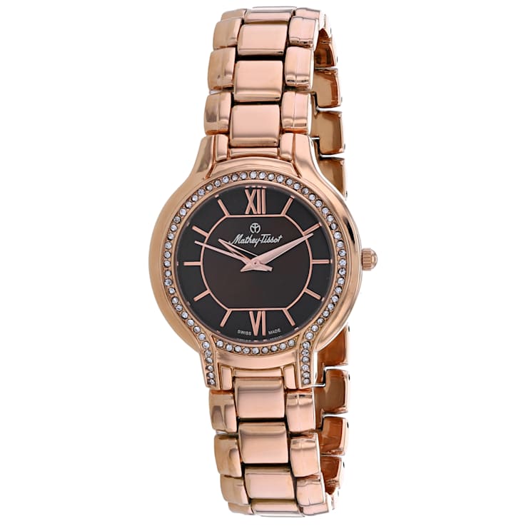 Mathey Tissot Women's Classic Black Dial, Rose Stainless Steel Watch