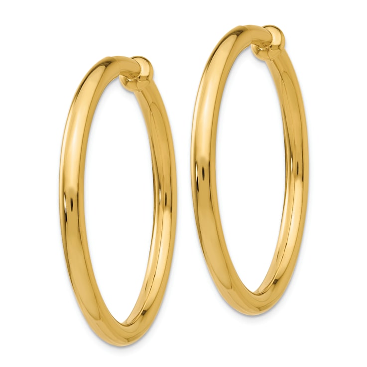 14k Yellow Gold 1 3/16" Non-Pierced Hoop Earrings