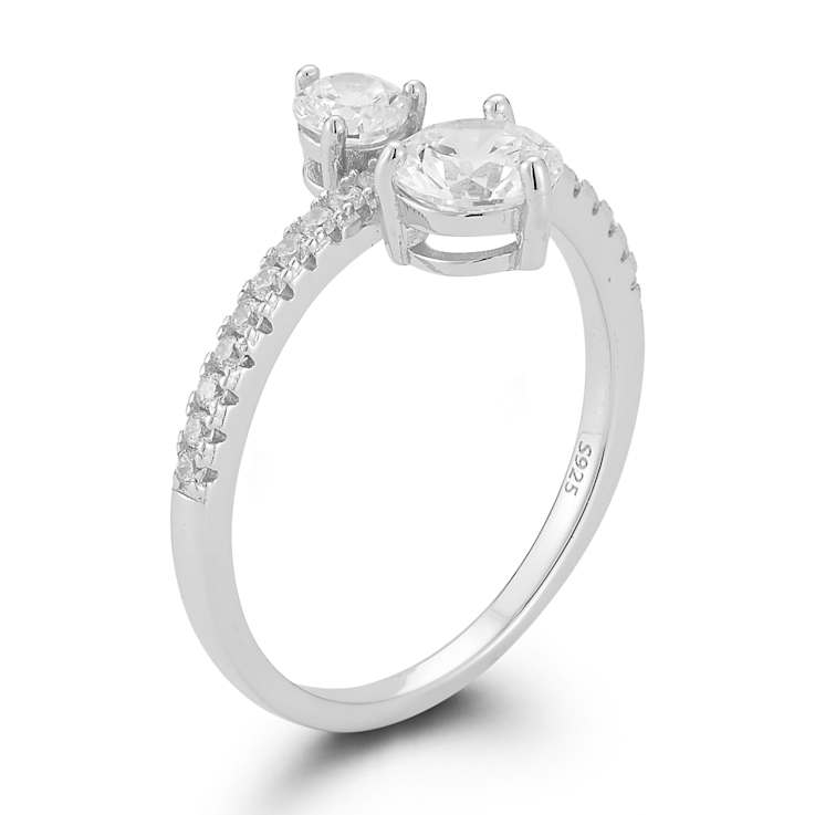 Rachel Zoe CZ Two-Stone Ring in Rhodium Over Sterling Silver