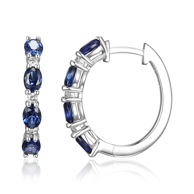 Blue Lab Created Sapphire Rhodium Over Sterling Silver Hoop Earrings