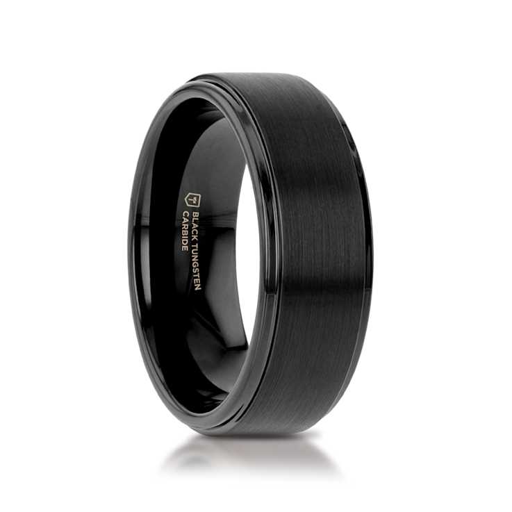 ORION Flat Black Tungsten Ring with Brushed Raised Center and Polished
Step Edges 8mm