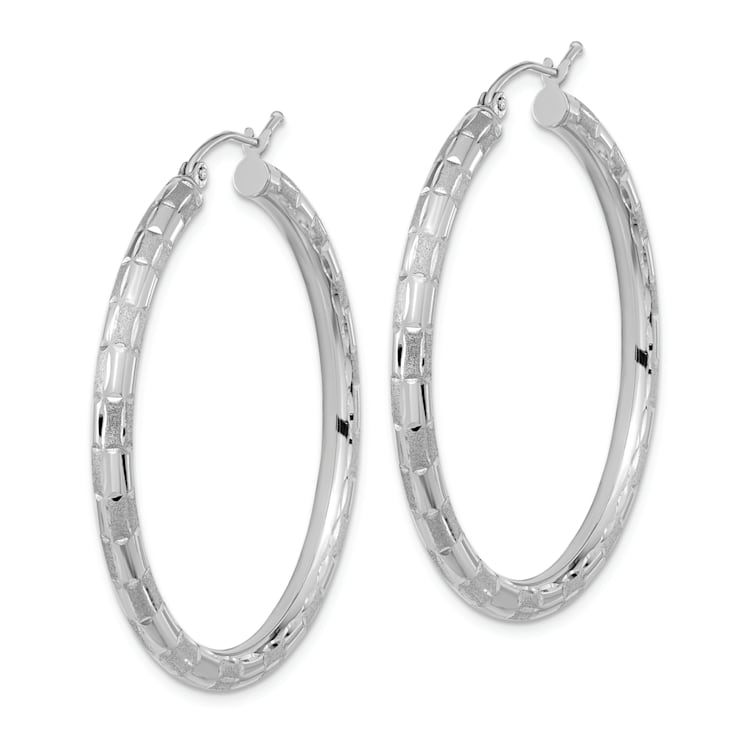 Rhodium Over 14K White Gold 1 11/16" Polished Satin and Diamond-Cut
Hoop Earrings