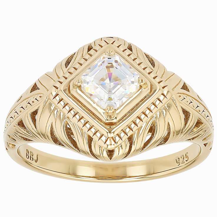 Diamond Simulant Art Deco Style Ring In 18K Gold Over Sterling Silver 0.72ct
