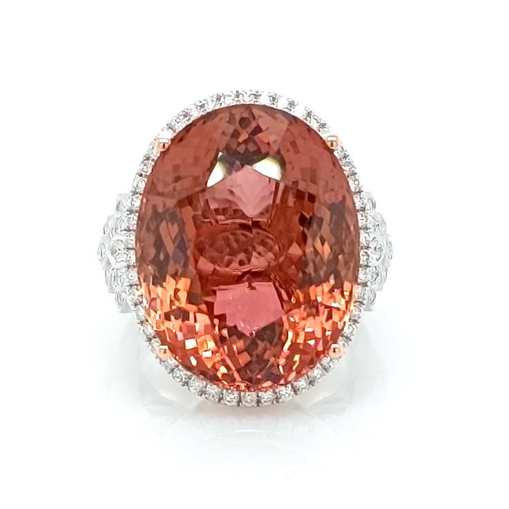 25.39 Ctw Tourmaline and 0.79 Ctw White Diamond Ring in 14K 2-Tone