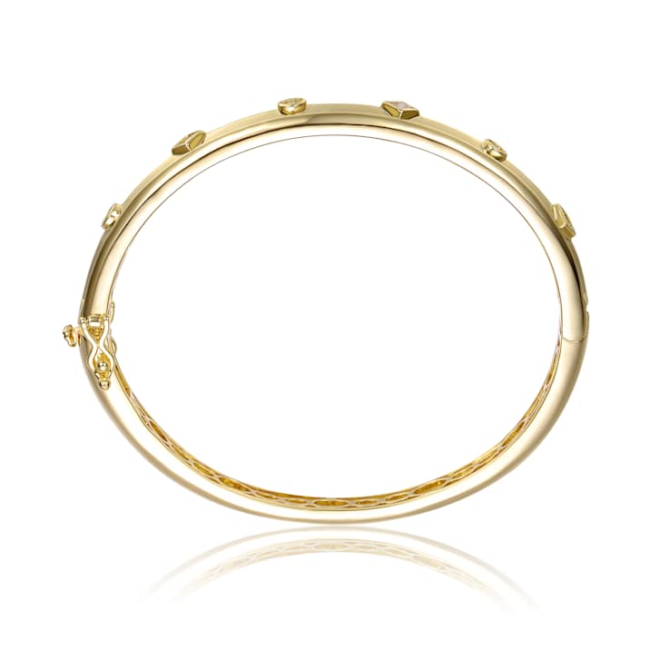 Grooved CZ Bangle Bracelet In 14K Gold Over Brass