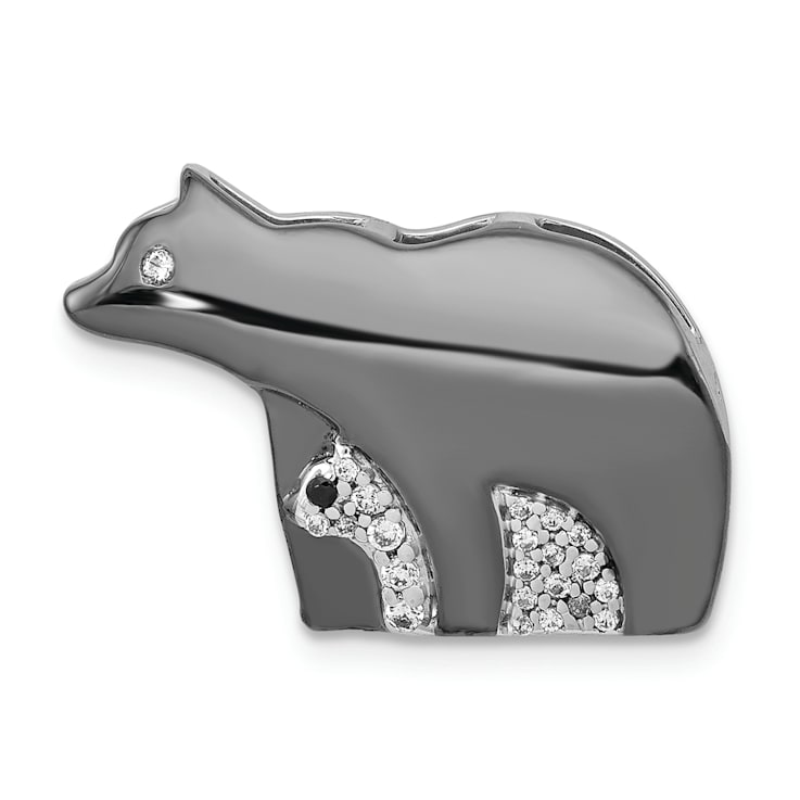 Rhodium Over 14k White Gold Diamond Bears Chain Slide Pendant