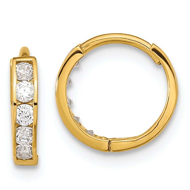 14K Yellow Gold Cubic Zirconia Hinged Hoop Earrings