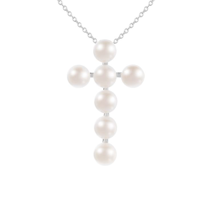 6.5-7mm Button White Cultured Freshwater Pearl Rhodium Over Sterling
Silver Pendant