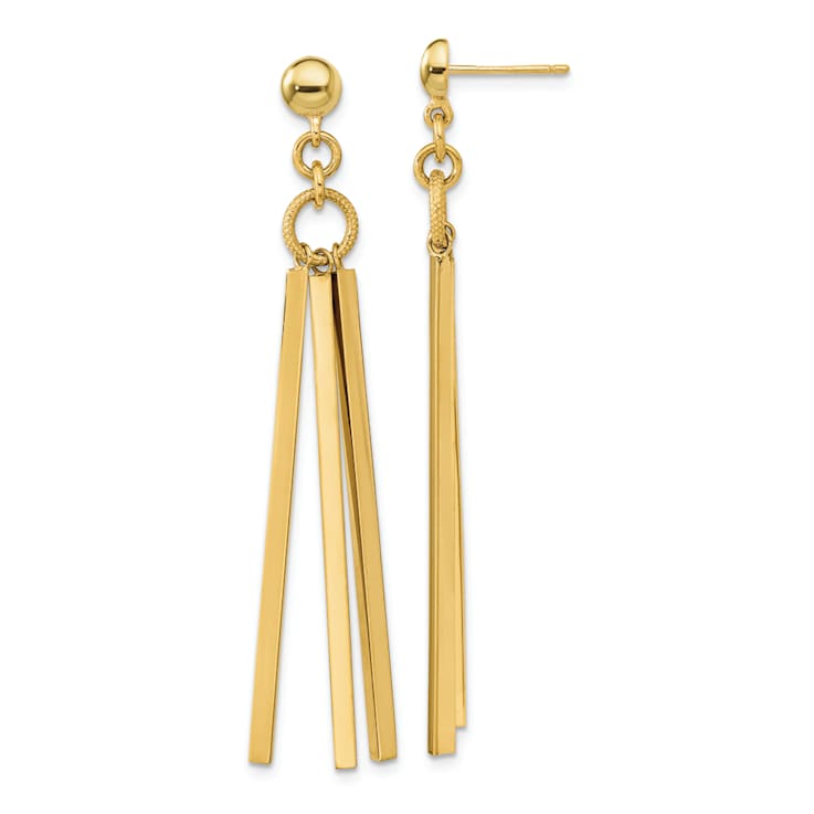 14k Yellow Gold Polished 3 Bar Dangle Earrings