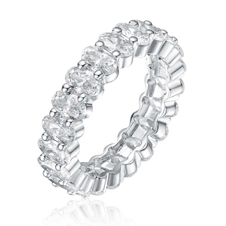 Oval CZ Band Ring In Rhodium Over Brass