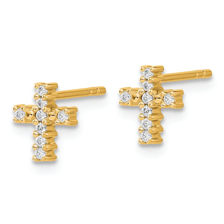 14K Two-tone Gold Polished 0.096 cttw. Diamond Cross Stud Earrings
