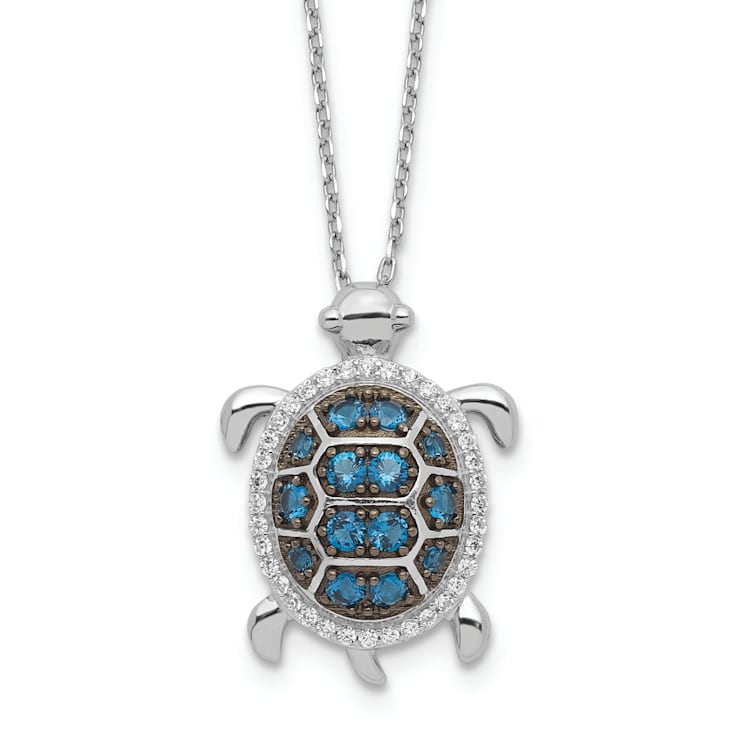 Rhodium Over Sterling Silver and Black Rhodium Cubic Zirconia Turtle
with 2" Extension Necklace