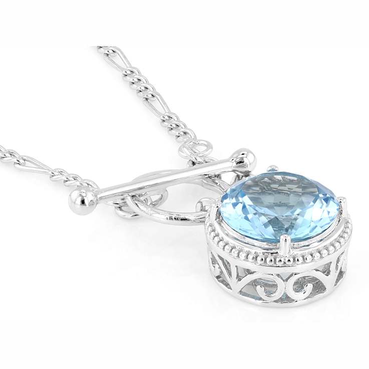 Sky Blue Topaz Solitaire Necklace In Sterling Silver 6.61ct