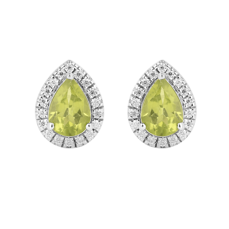 Green Peridot Pear shaped Teardrop Stud Earrings For Women
