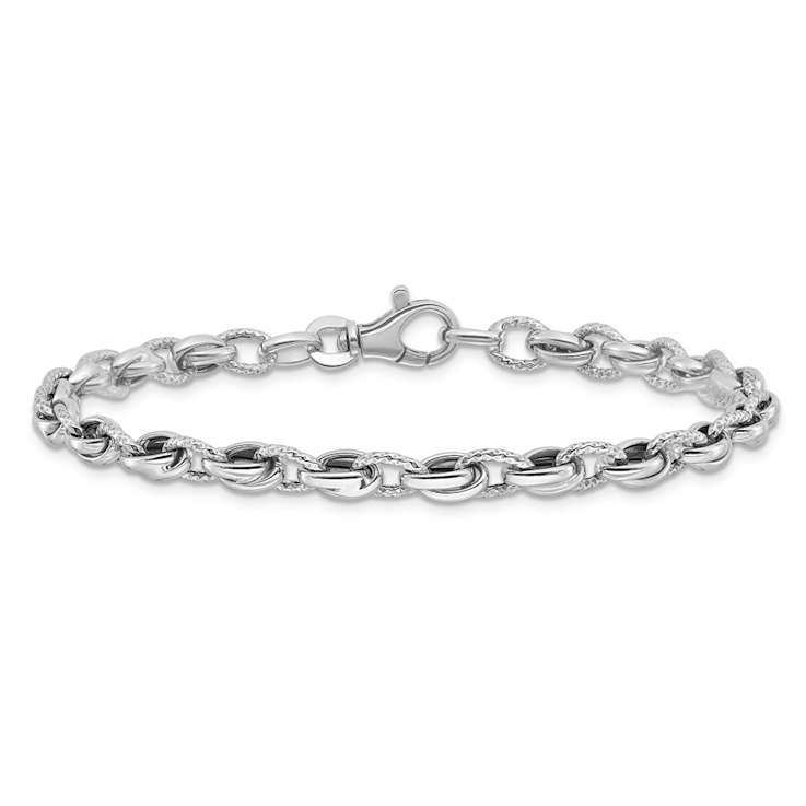 Rhodium Over 14k White Gold 6mm Polished Fancy Link Bracelet
