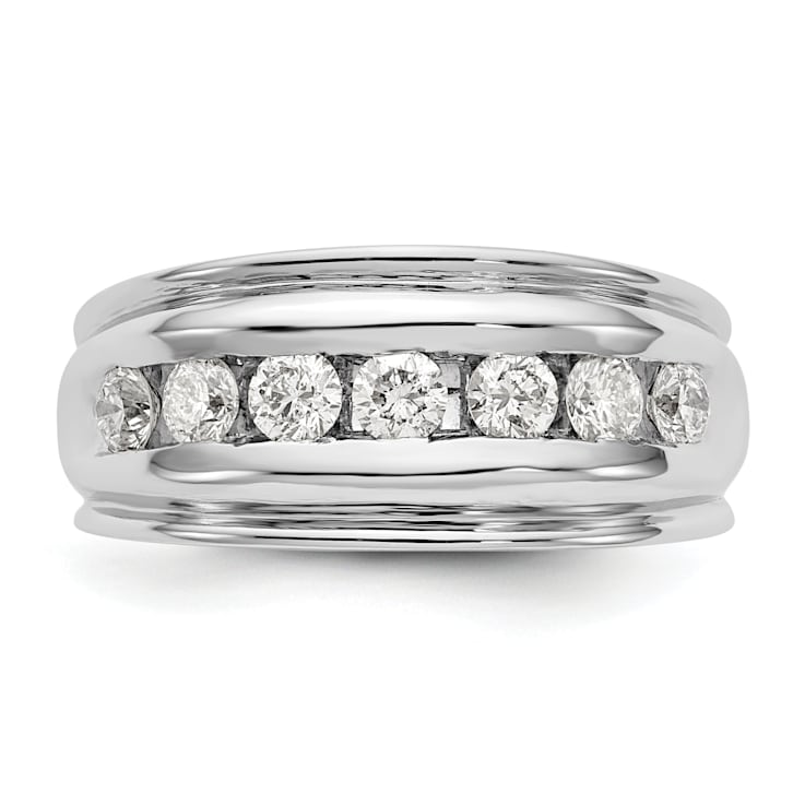 Rhodium Over 14K White Gold Lab Grown Diamond Men's Band
