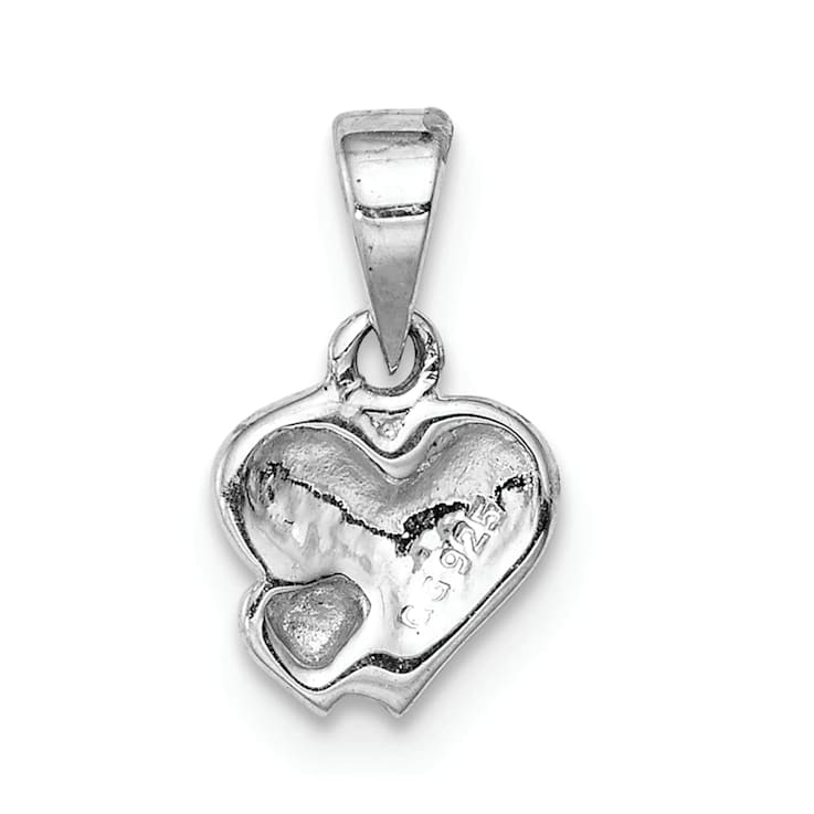 Rhodium Over Sterling Silver Red Enameled Hearts Children's Pendant