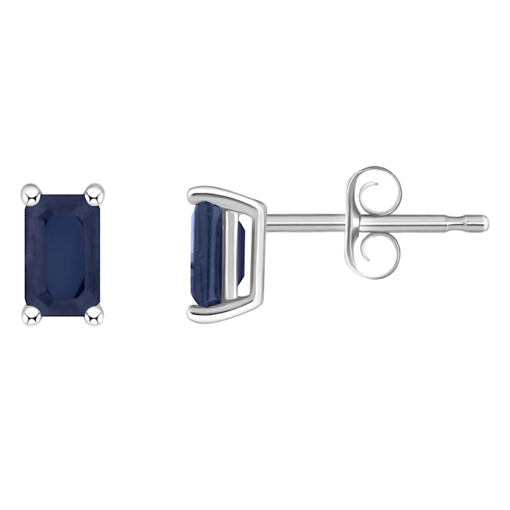 5x3mm Emerald Cut Sapphire 14k White Gold Stud Earrings