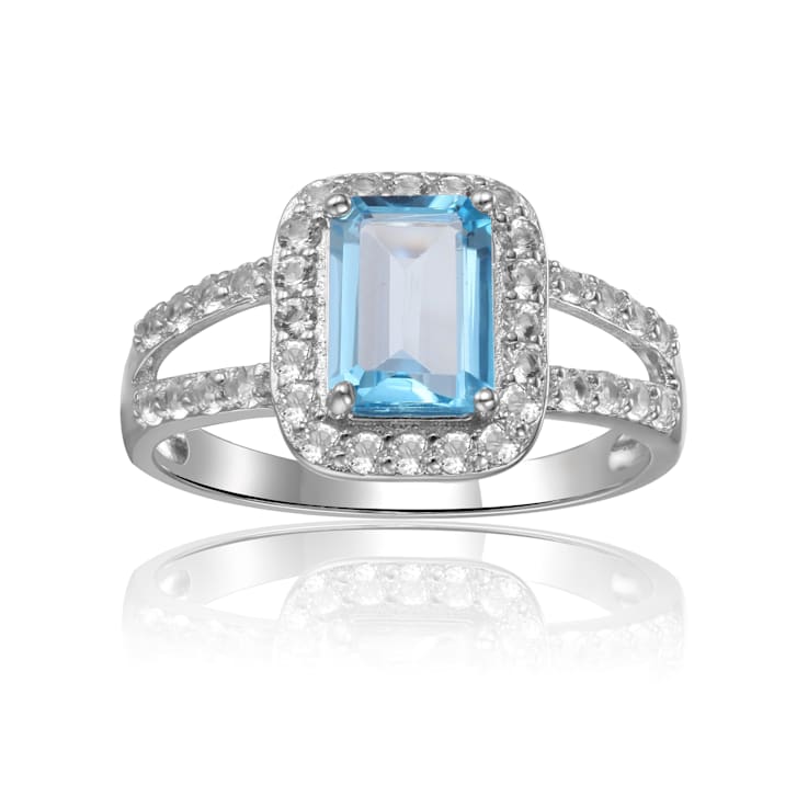Blue Topaz with White Topaz Accents Sterling Silver Ring, 2.97ctw